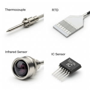 Jenis sensor suhu: thermocouple, RTD, infrared, dan IC sensor.