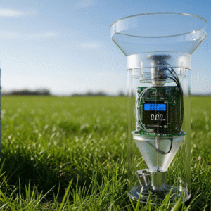 Sensor hujan digital di lapangan rumput.