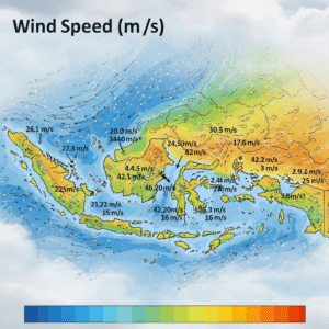 Peta Indonesia berwarna dengan visualisasi kecepatan angin