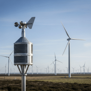 Anemometer di ladang angin untuk mengukur kecepatan angin