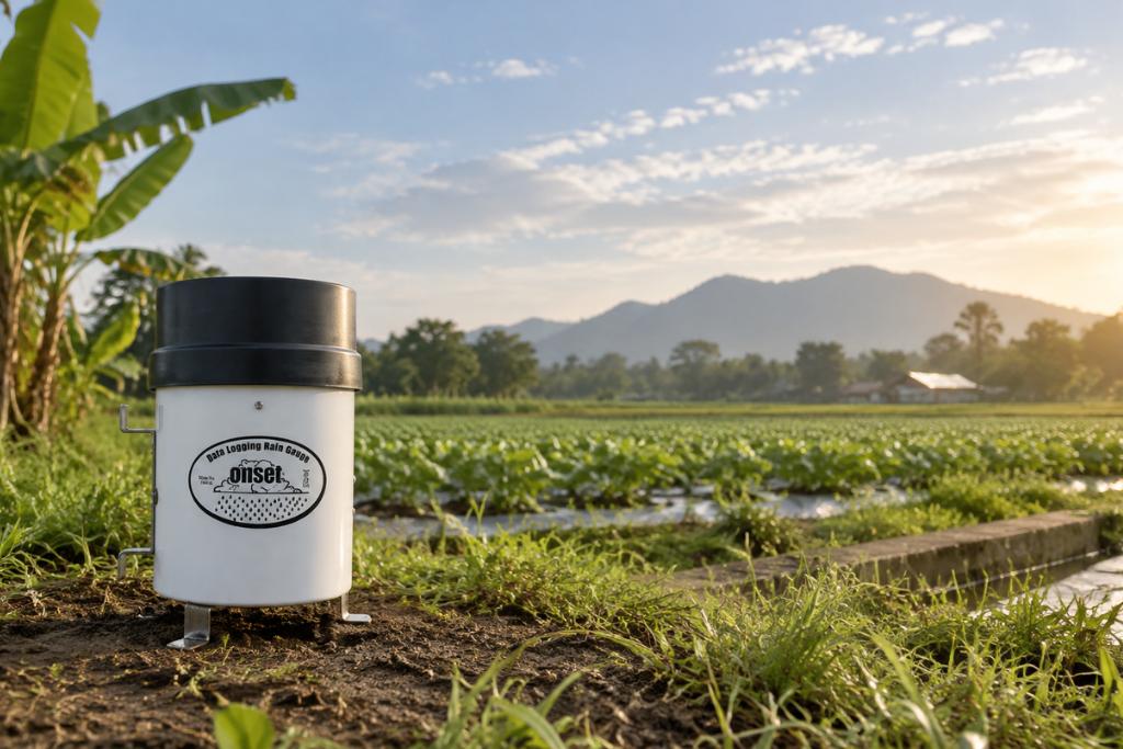 Pemasangan HOBO Rain Gauge di lahan pertanian